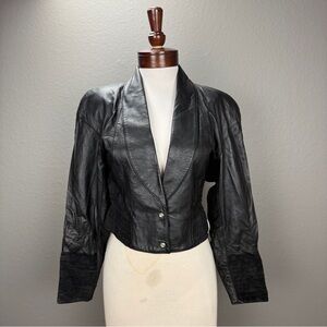 Vintage Michael Hoban North Beach black leather suede batwing crop Jacket Sz 7/8